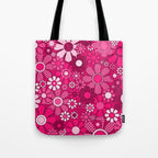Retro Garden Gingham Flowers Hot Pink Magenta Abstract Floral Pattern Tote Bag Gallery Image 1