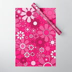 Retro Garden Gingham Flowers Hot Pink Magenta Abstract Floral Pattern Wrapping Paper Gallery Image 1