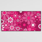 Retro Garden Gingham Flowers Hot Pink Magenta Abstract Floral Pattern Desk Mat Gallery Image 3