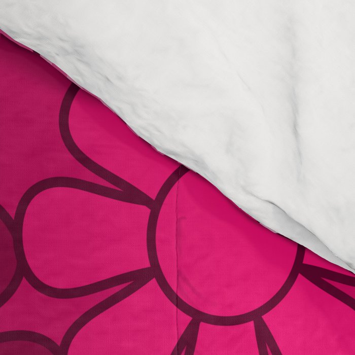 Retro Garden Gingham Flowers Hot Pink Magenta Abstract Floral Pattern Comforter Gallery Image 4