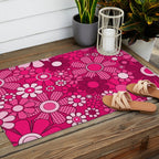 Retro Garden Gingham Flowers Hot Pink Magenta Abstract Floral Pattern Outdoor Rug Gallery Image 2