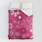 Retro Garden Gingham Flowers Hot Pink Magenta Abstract Floral Pattern Duvet Cover Gallery Image 6