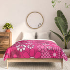 Retro Garden Gingham Flowers Hot Pink Magenta Abstract Floral Pattern Comforter Gallery Image 3