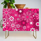 Retro Garden Gingham Flowers Hot Pink Magenta Abstract Floral Pattern Credenza Gallery Image 1