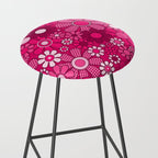 Retro Garden Gingham Flowers Hot Pink Magenta Abstract Floral Pattern Stool Gallery Image 2