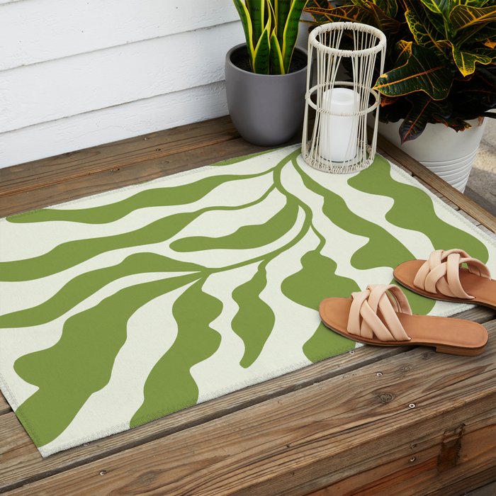 Olive green abstract  plants  Outdoor Rug Gallery Image 2
