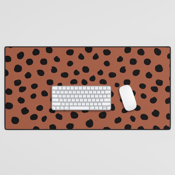 Leopard Print Rust Animal Print Brushstroke Polka Dots Dalmatian Cheetah Spots Boho Decor Minimal Desk Mat Gallery Image 1