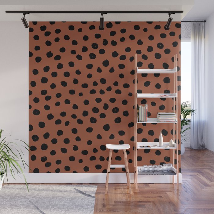 Leopard Print Rust Animal Print Brushstroke Polka Dots Dalmatian Cheetah Spots Boho Decor Minimal Wall Mural Gallery Image 1