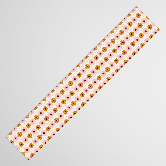 Vintage retro floral pattern, 60s, 70s style in pink and brown Table Runner Gallery Image 3