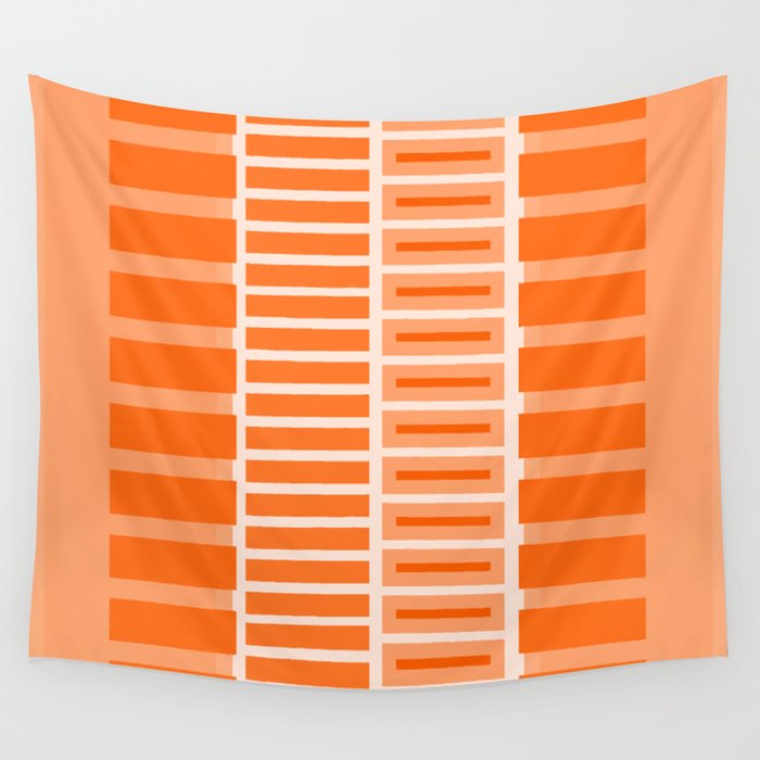 Orange Geometric Block Stripes Pattern Wall Tapestry Gallery Image 4