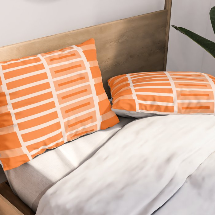 Orange Geometric Block Stripes Pattern Pillow Sham Gallery Image 2