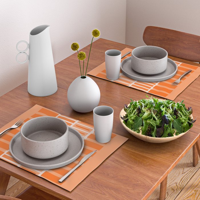 Orange Geometric Block Stripes Pattern Placemat Gallery Image 2