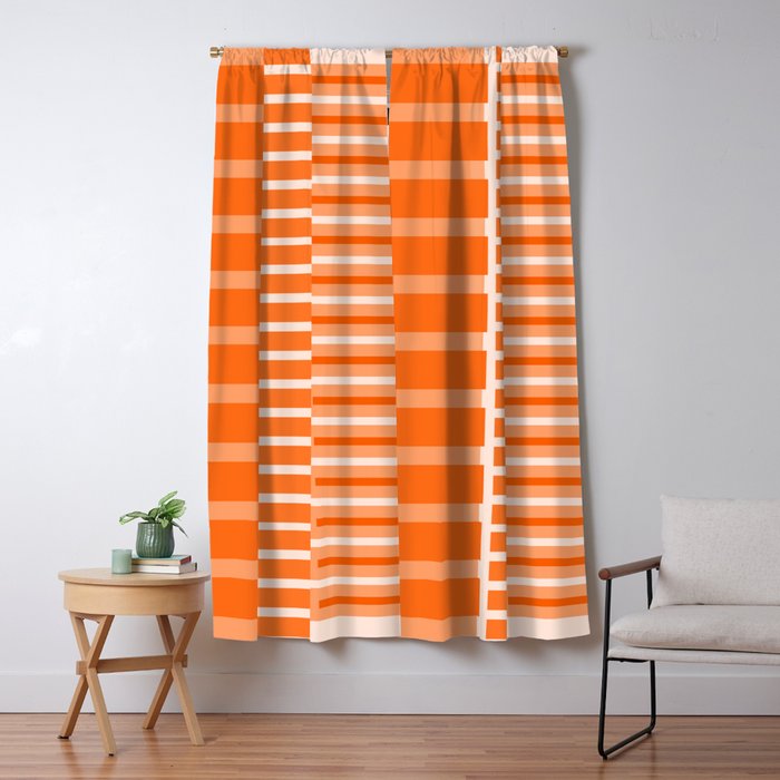 Orange Geometric Block Stripes Pattern Window Curtain Gallery Image 5