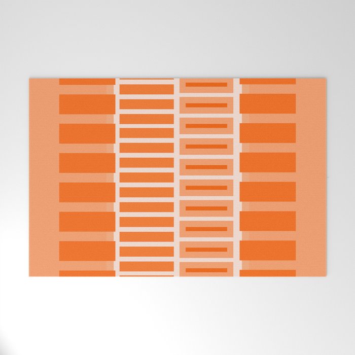 Orange Geometric Block Stripes Pattern Welcome Mat Gallery Image 1