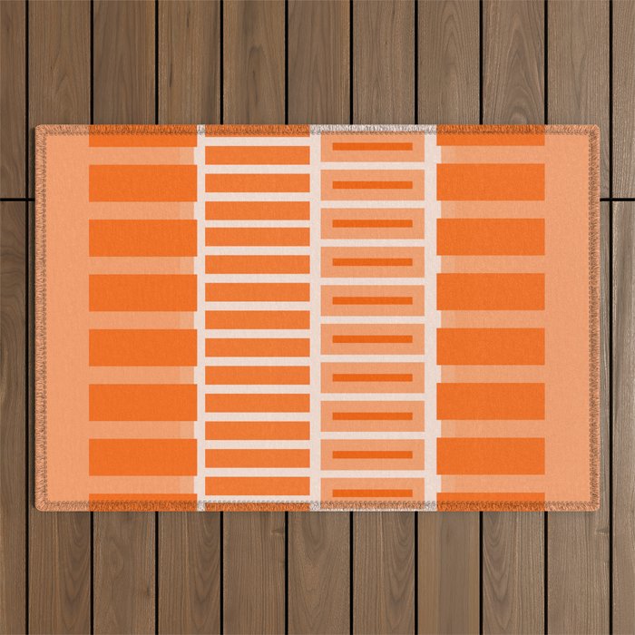 Orange Geometric Block Stripes Pattern Outdoor Rug Gallery Image 1