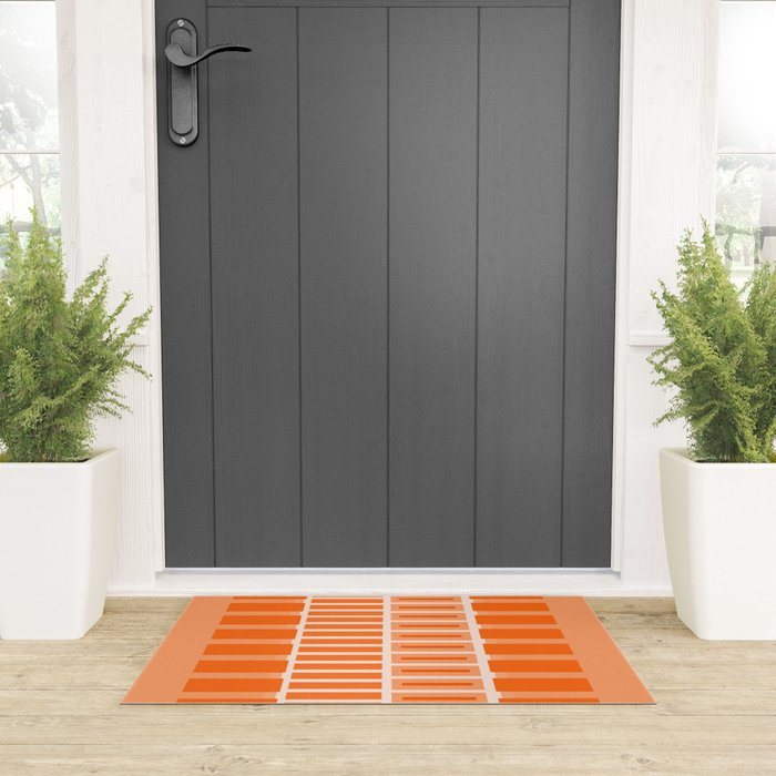 Orange Geometric Block Stripes Pattern Welcome Mat Gallery Image 3
