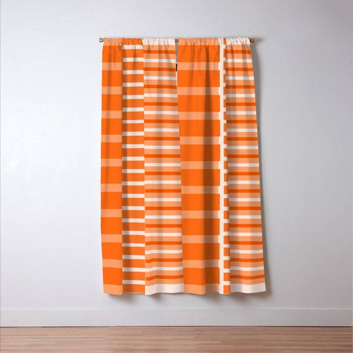 Orange Geometric Block Stripes Pattern Window Curtain Gallery Image 3