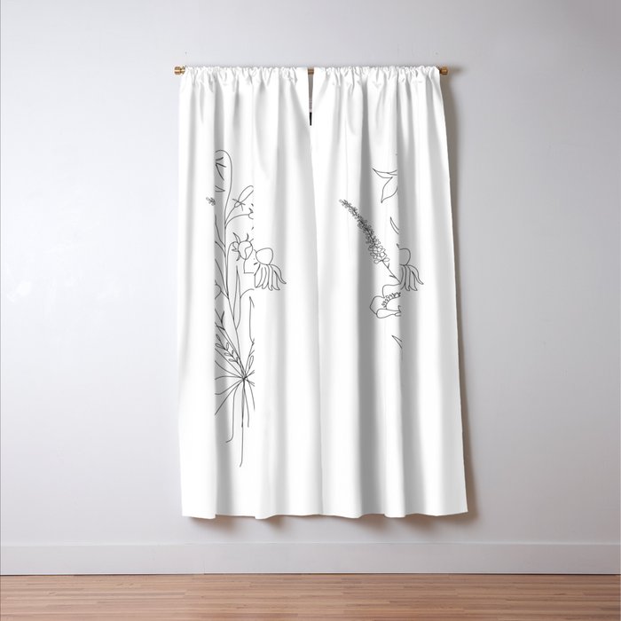 Small Wildflowers Minimalist Line Art Window Curtain Gallery Image 3