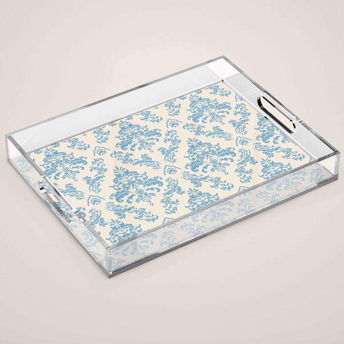 Elegant Air Blue Damask Pattern Acrylic Tray Gallery Image 1