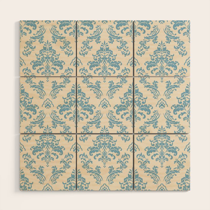 Elegant Air Blue Damask Pattern Wood Wall Art Gallery Image 1