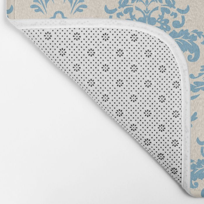 Elegant Air Blue Damask Pattern Bath Mat Gallery Image 2