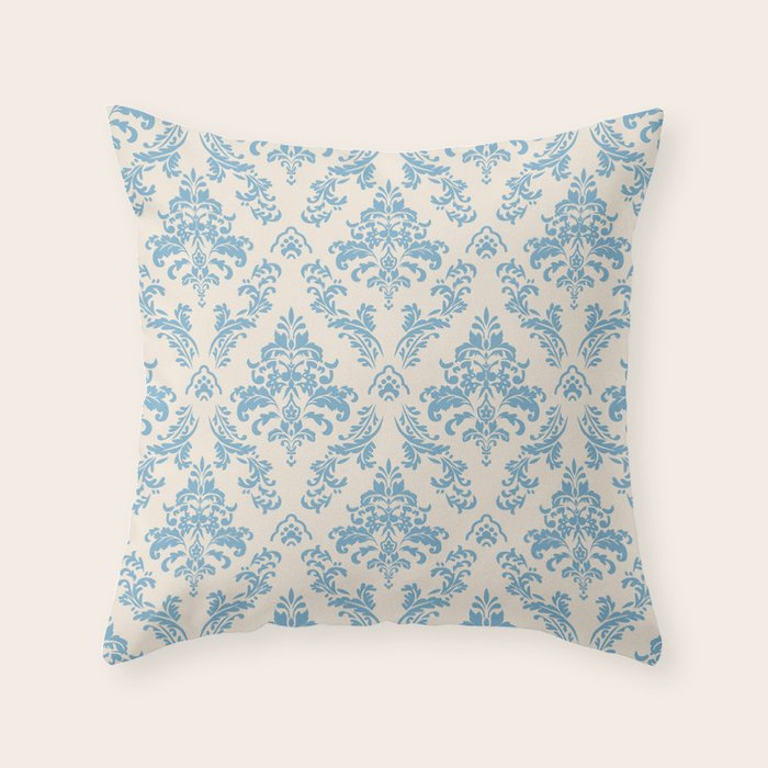 Elegant Air Blue Damask Pattern Throw Pillow Gallery Image 6