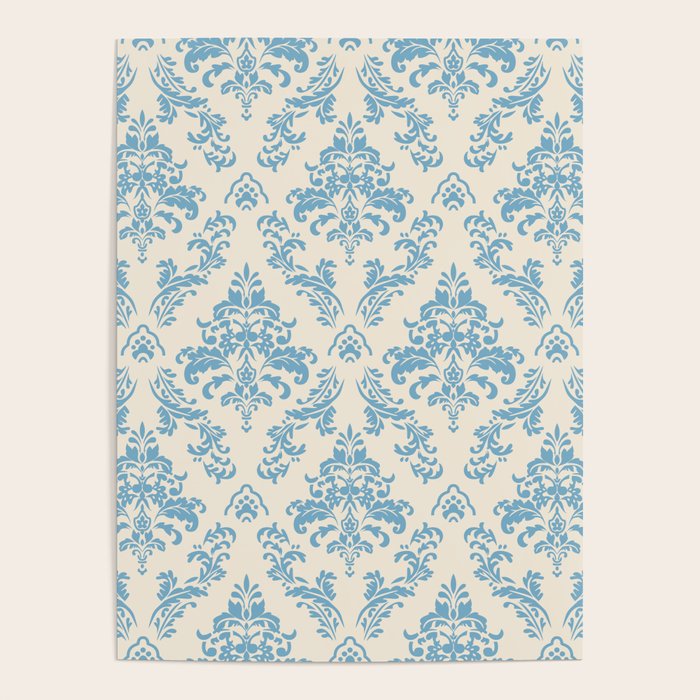 Elegant Air Blue Damask Pattern Poster Gallery Image 4