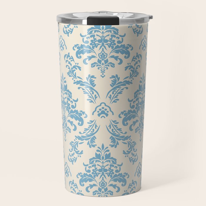 Elegant Air Blue Damask Pattern Travel Mug Gallery Image 1