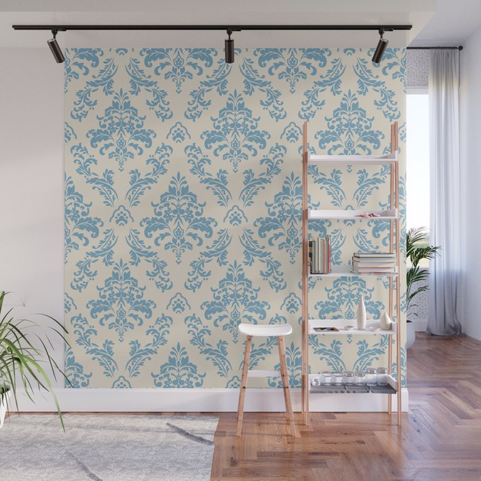 Elegant Air Blue Damask Pattern Wall Mural Gallery Image 1