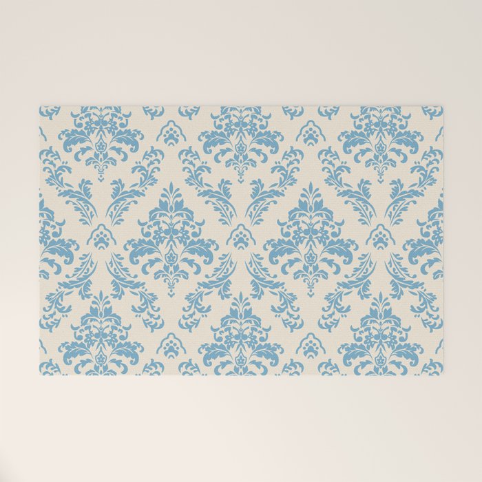 Elegant Air Blue Damask Pattern Welcome Mat Gallery Image 1