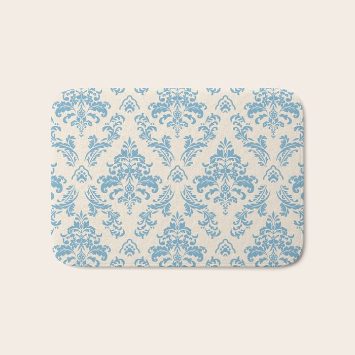 Elegant Air Blue Damask Pattern Bath Mat Gallery Image 1