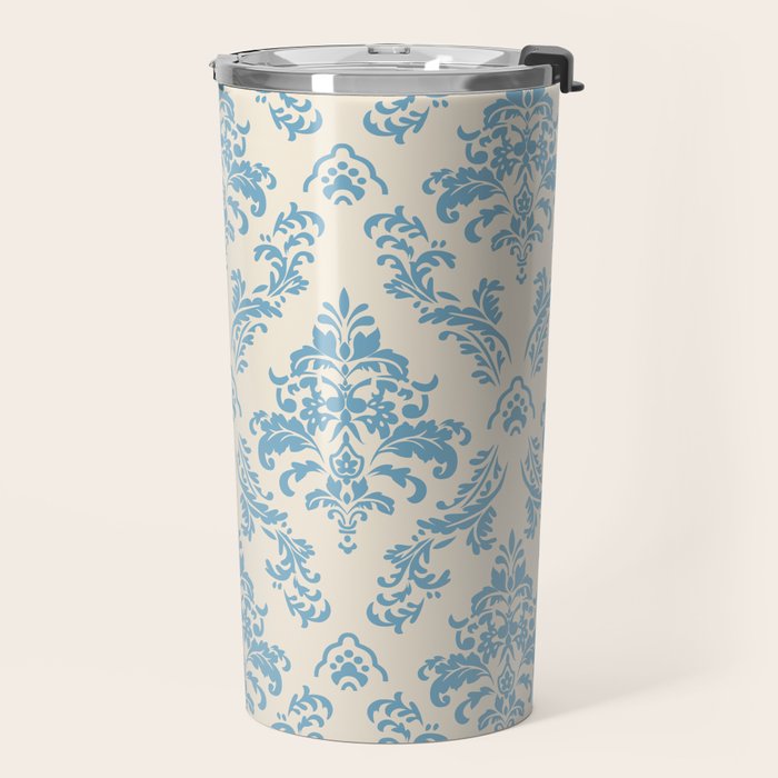 Elegant Air Blue Damask Pattern Travel Mug Gallery Image 2
