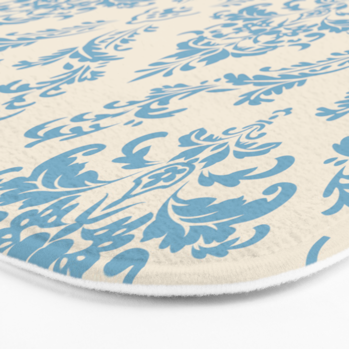 Elegant Air Blue Damask Pattern Bath Mat Gallery Image 3