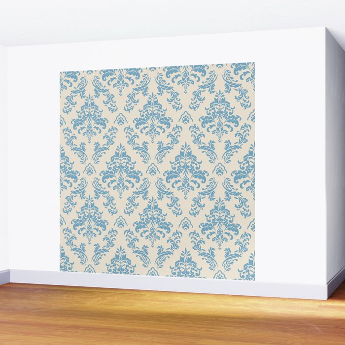 Elegant Air Blue Damask Pattern Wall Mural Gallery Image 2