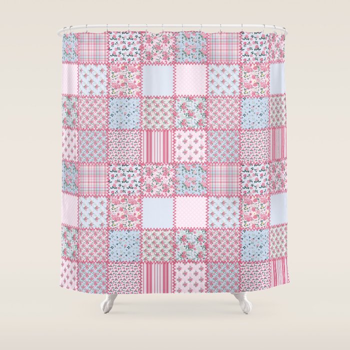 Pretty Pastel Patchwork Shower Curtain Gallery Image 1