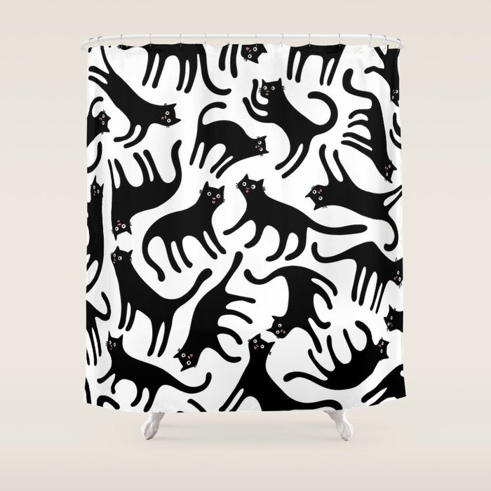 Black Cats Blep! Shower Curtain Gallery Image 1