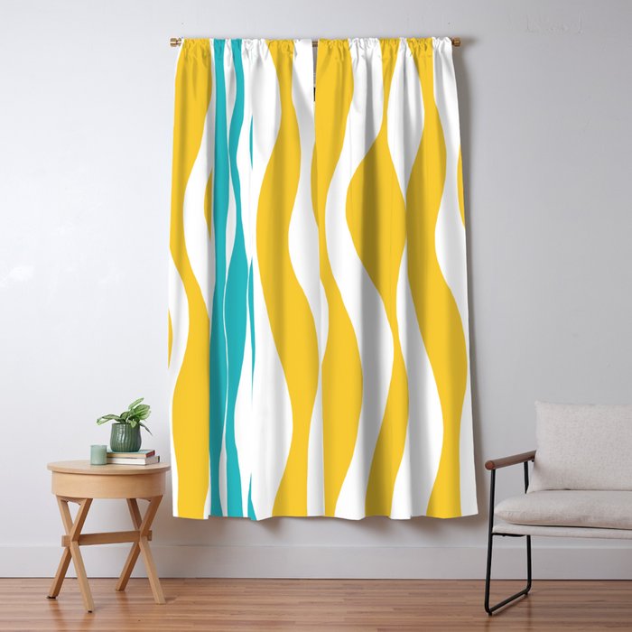 Ebb and Flow - Turquoise & Yellow Window Curtain Gallery Image 1