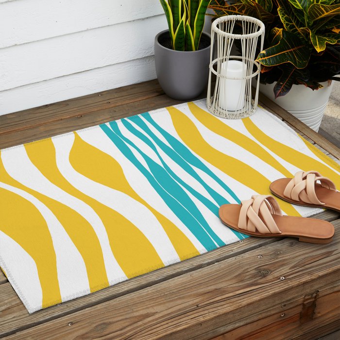 Ebb and Flow - Turquoise & Yellow Outdoor Rug Gallery Image 2
