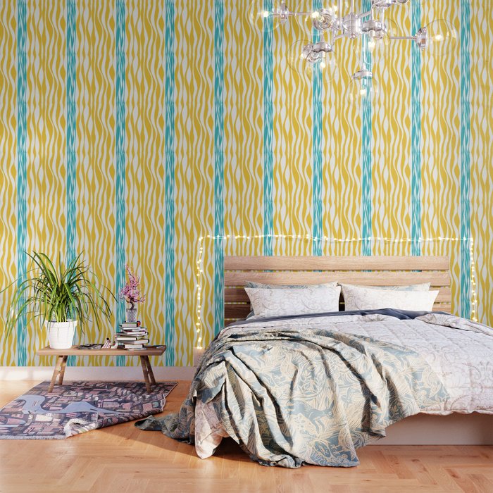 Ebb and Flow - Turquoise & Yellow Wallpaper Gallery Image 3