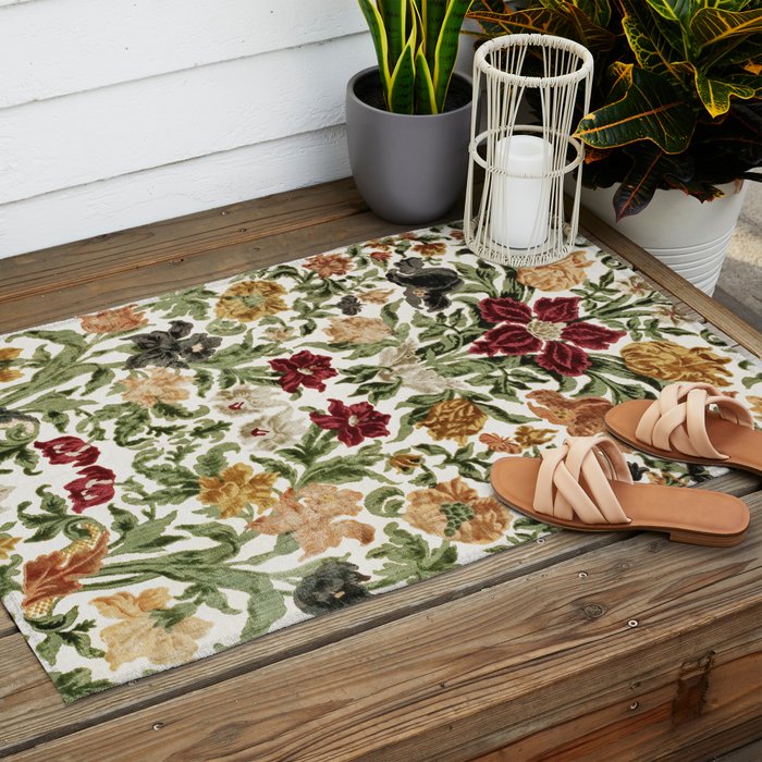 Antique Italian Floral Textile Print Outdoor Rug Gallery Image 2