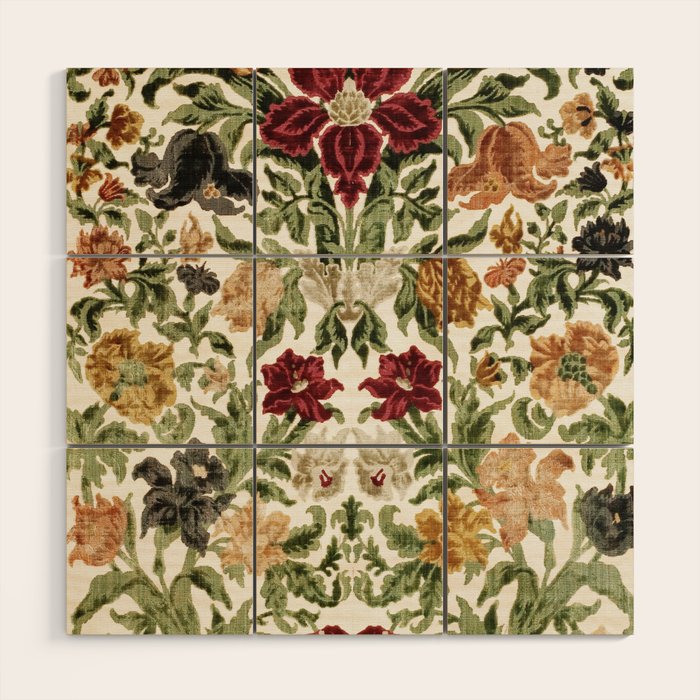 Antique Italian Floral Textile Print Wood Wall Art Gallery Image 1