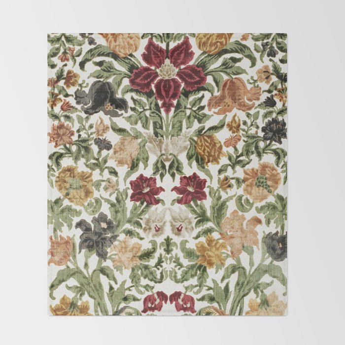 Antique Italian Floral Textile Print Throw Blanket Gallery Image 2