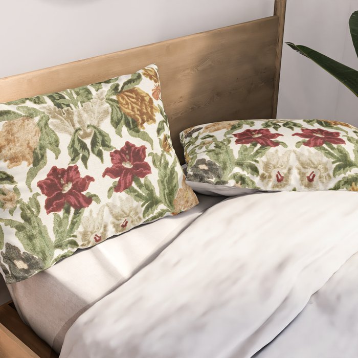 Antique Italian Floral Textile Print Pillow Sham Gallery Image 2