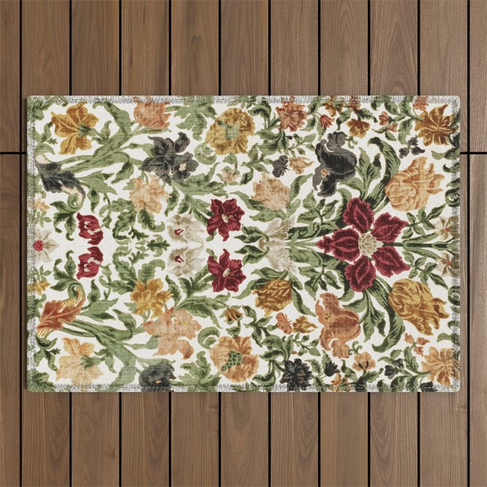 Antique Italian Floral Textile Print Outdoor Rug Gallery Image 1