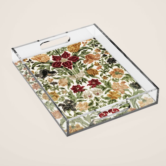 Antique Italian Floral Textile Print Acrylic Tray Gallery Image 1