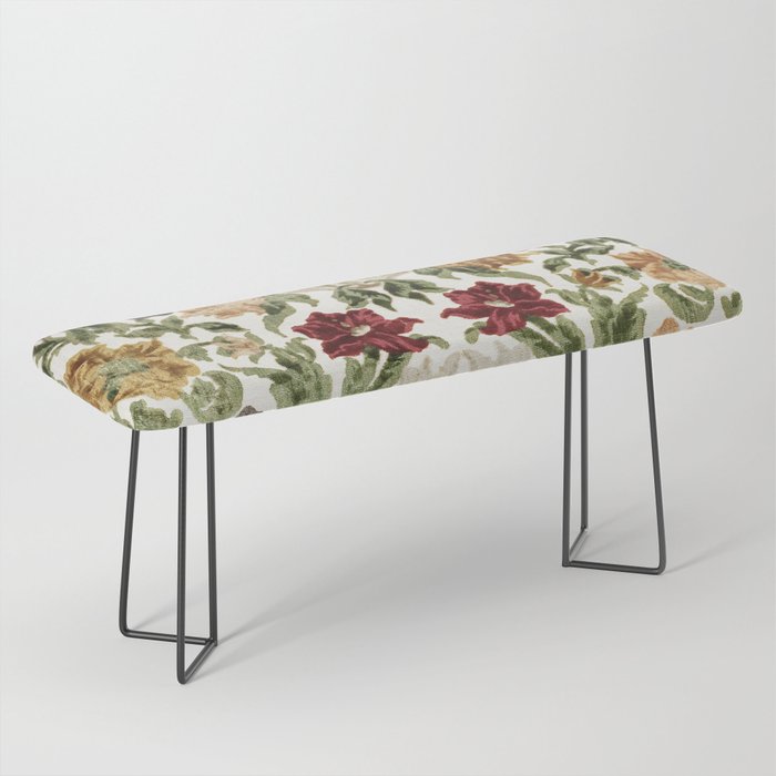 Antique Italian Floral Textile Print Bench Gallery Image 1