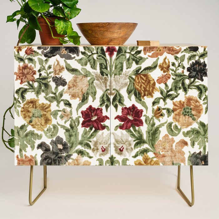 Antique Italian Floral Textile Print Credenza Gallery Image 1