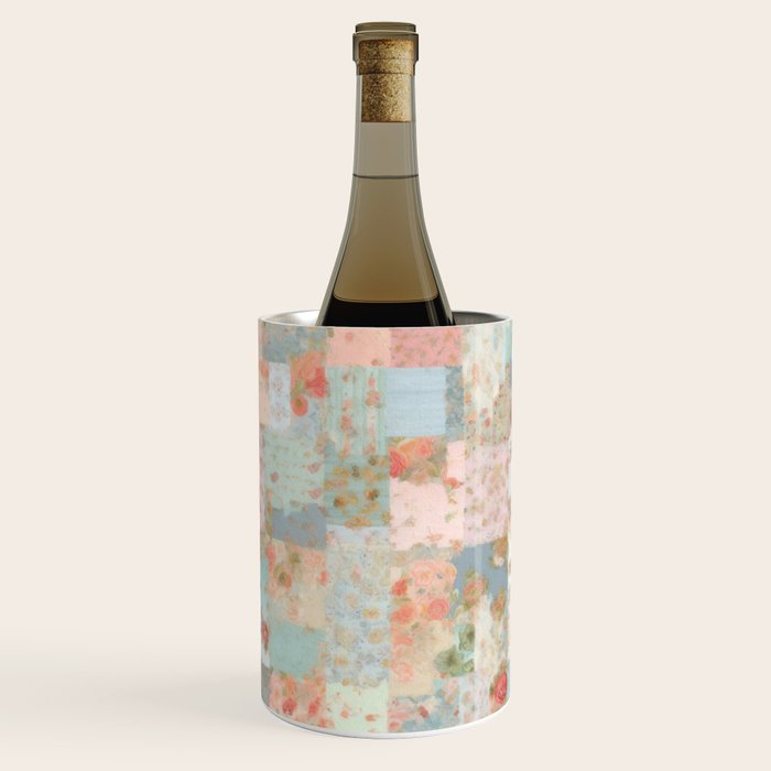 Vintage flowers,patchwork,pastel colors. Wine Chiller