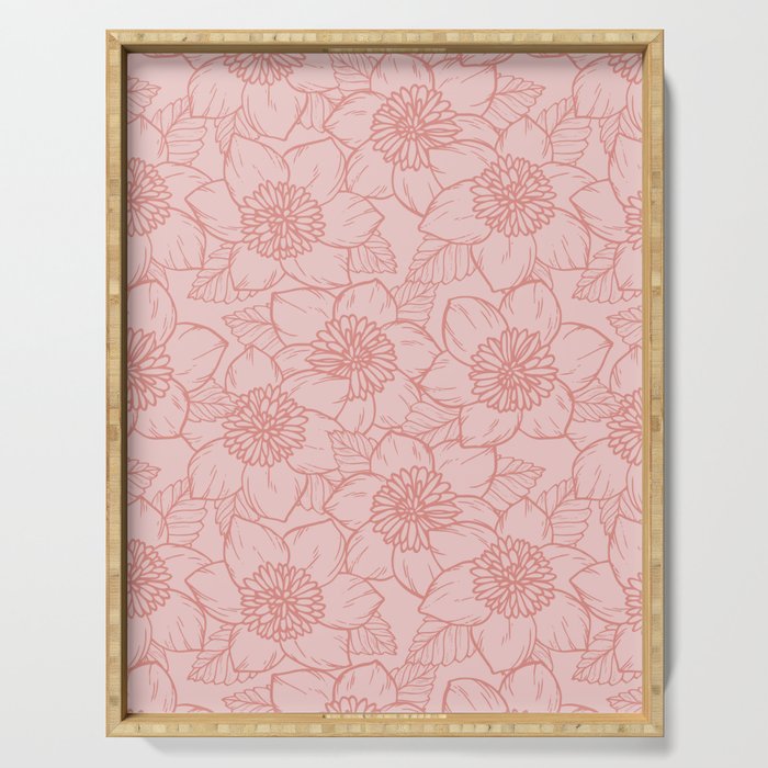 Spring Garden Flower Lineart - Pink Serving Tray Gallery Image 1