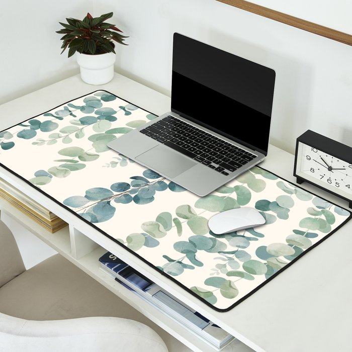 Watercolor Eucalyptus Leaves Desk Mat Gallery Image 2